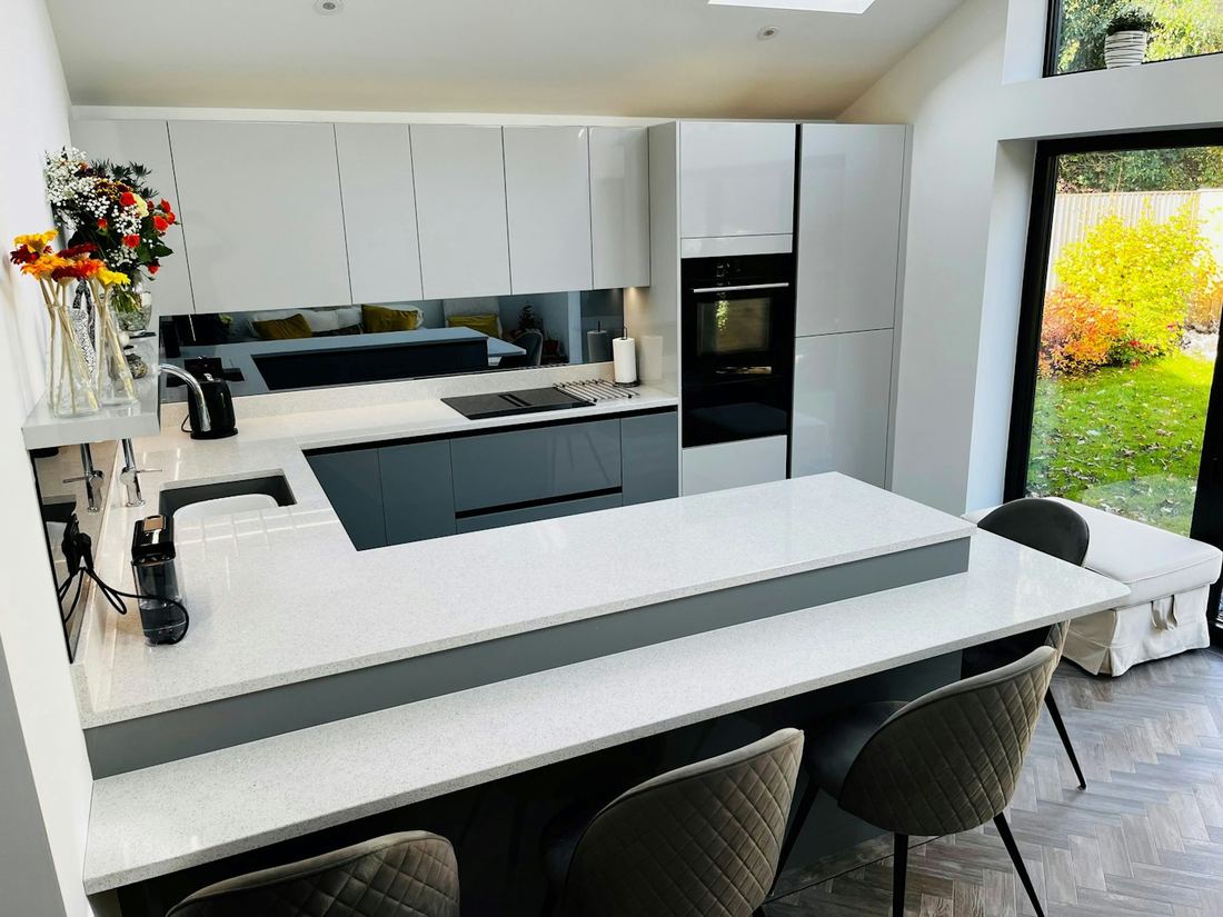 Stellar Snow quartz countertops installed in a home