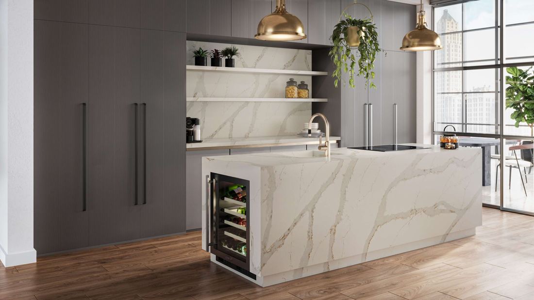 Calacatta Coloma quartz countertops installed in a home
