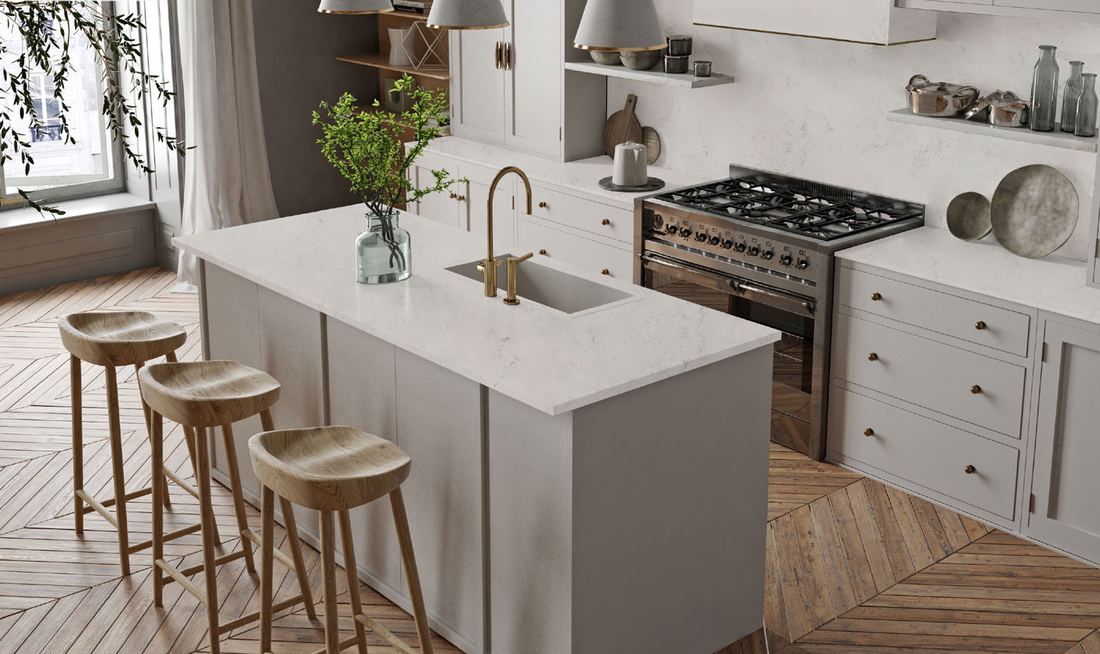 Shiprock quartz countertops installed in a home