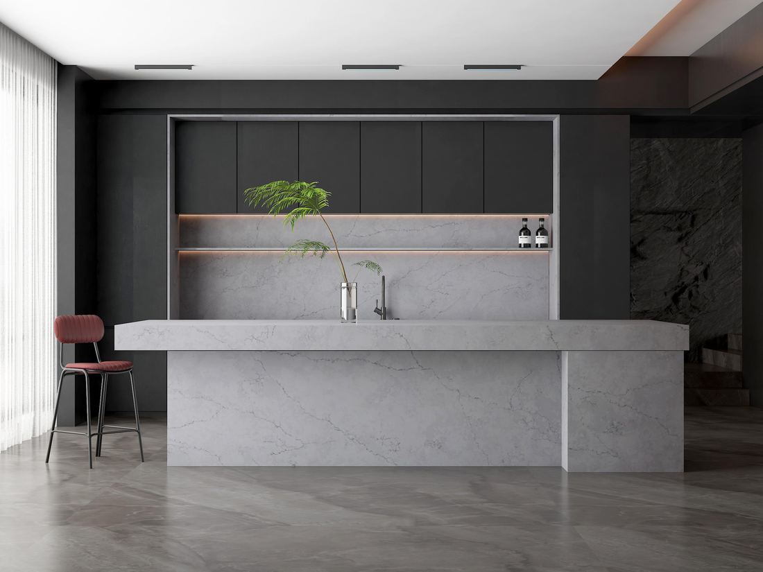 Stormbreak quartz countertops installed in a home