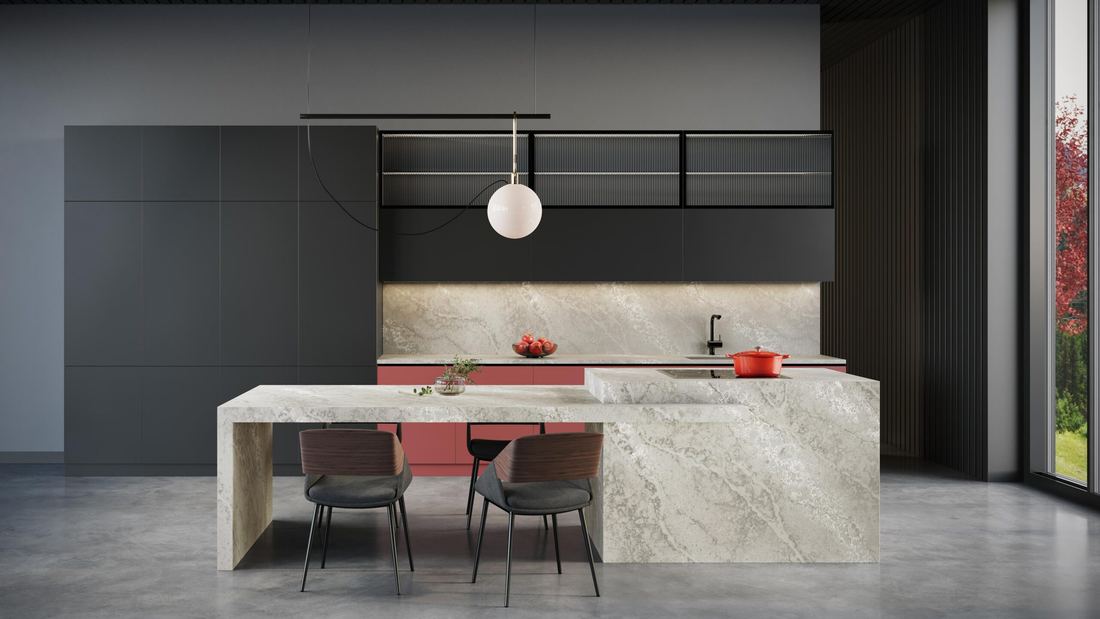 Willow Falls quartz countertops installed in a home