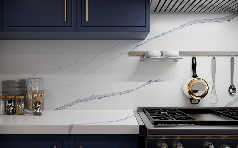 Calacatta Marina quartz countertops installed in a home