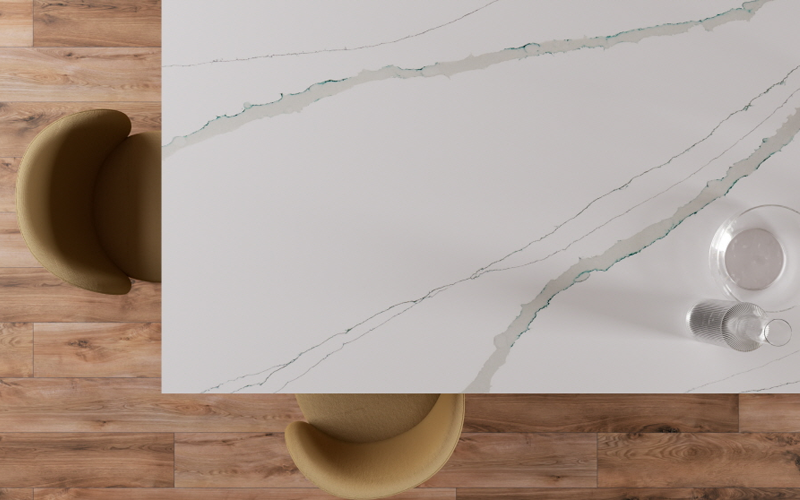 Calacatta Verde quartz countertops installed in a home