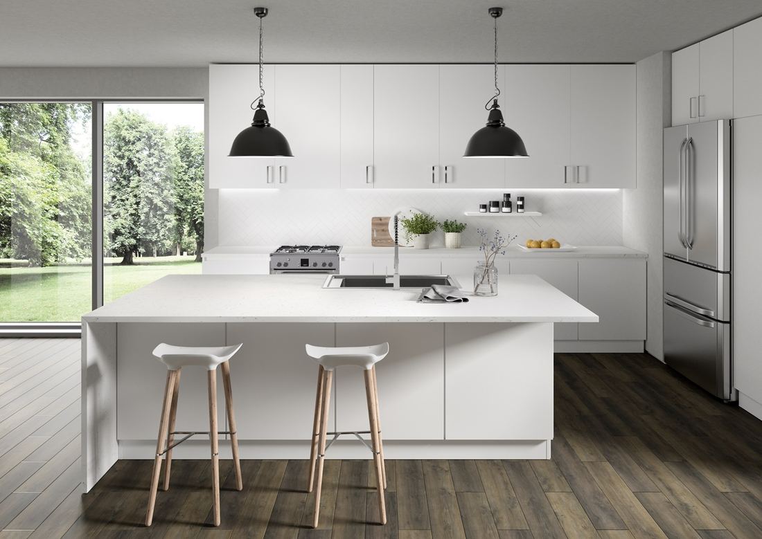 Carrara Bianco quartz countertops installed in a home