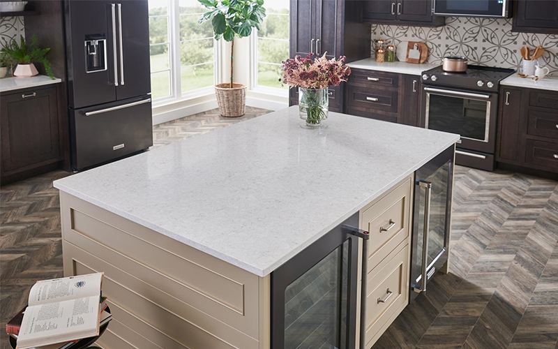 Cirrus quartz countertops installed in a home