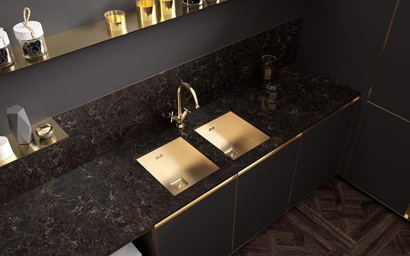 Nocturne quartz countertops installed in a home