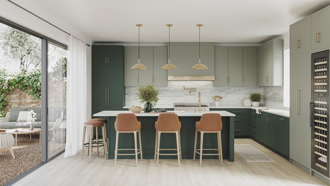 Perla Verde quartz countertops installed in a home