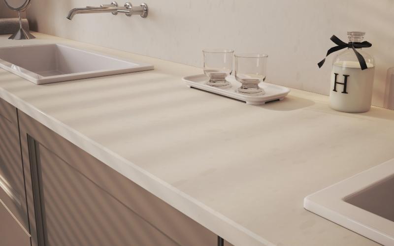 Snow Storm quartz countertops installed in a home