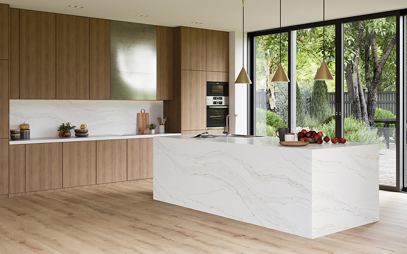 Splendor quartz countertops installed in a home