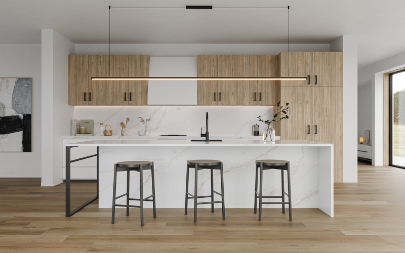 Suprema Carmela quartz countertops installed in a home