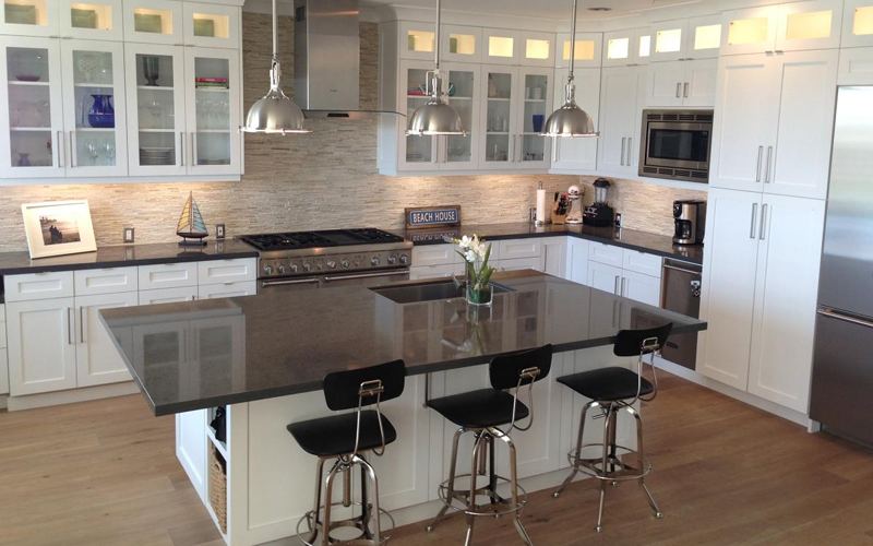 Thunder Storm quartz countertops installed in a home
