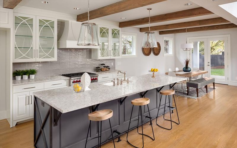 White Pearl quartz countertops installed in a home
