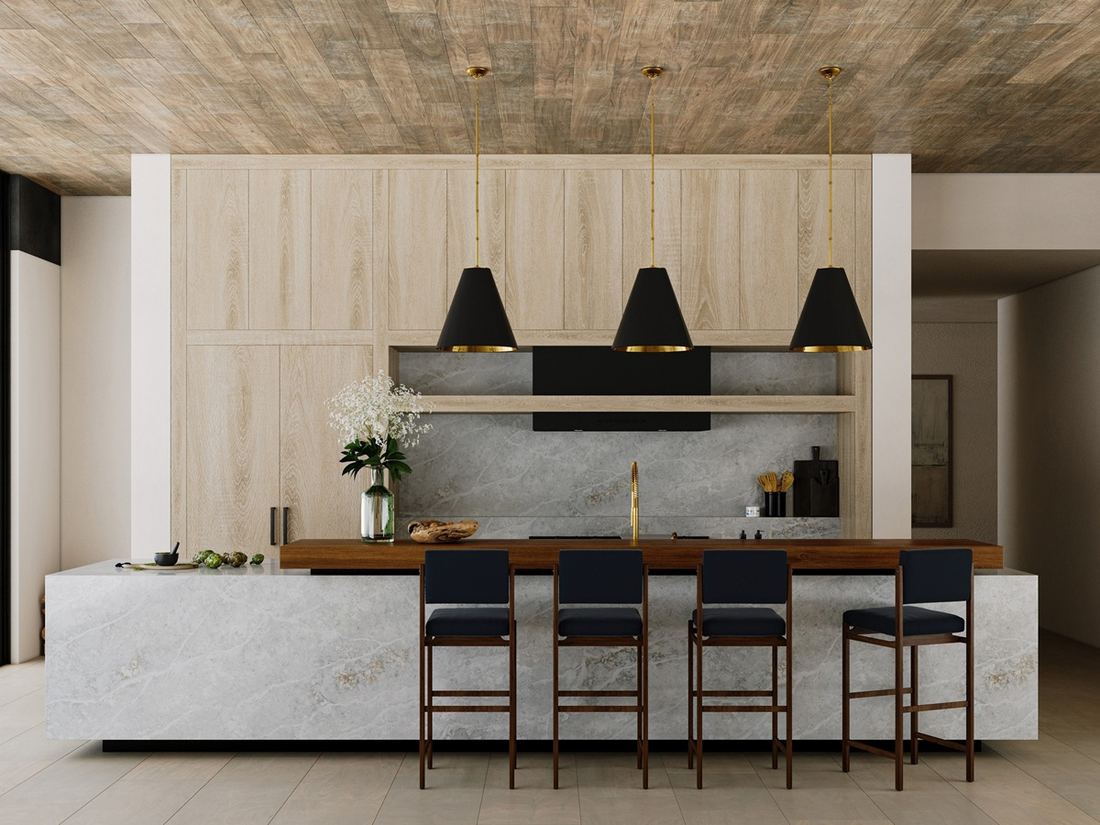 Adamello quartz countertops installed in a home