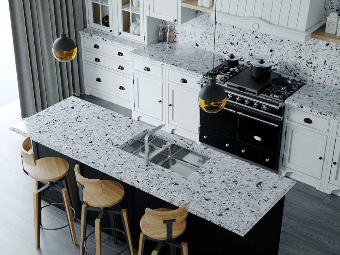 Alaska Black quartz countertops installed in a home