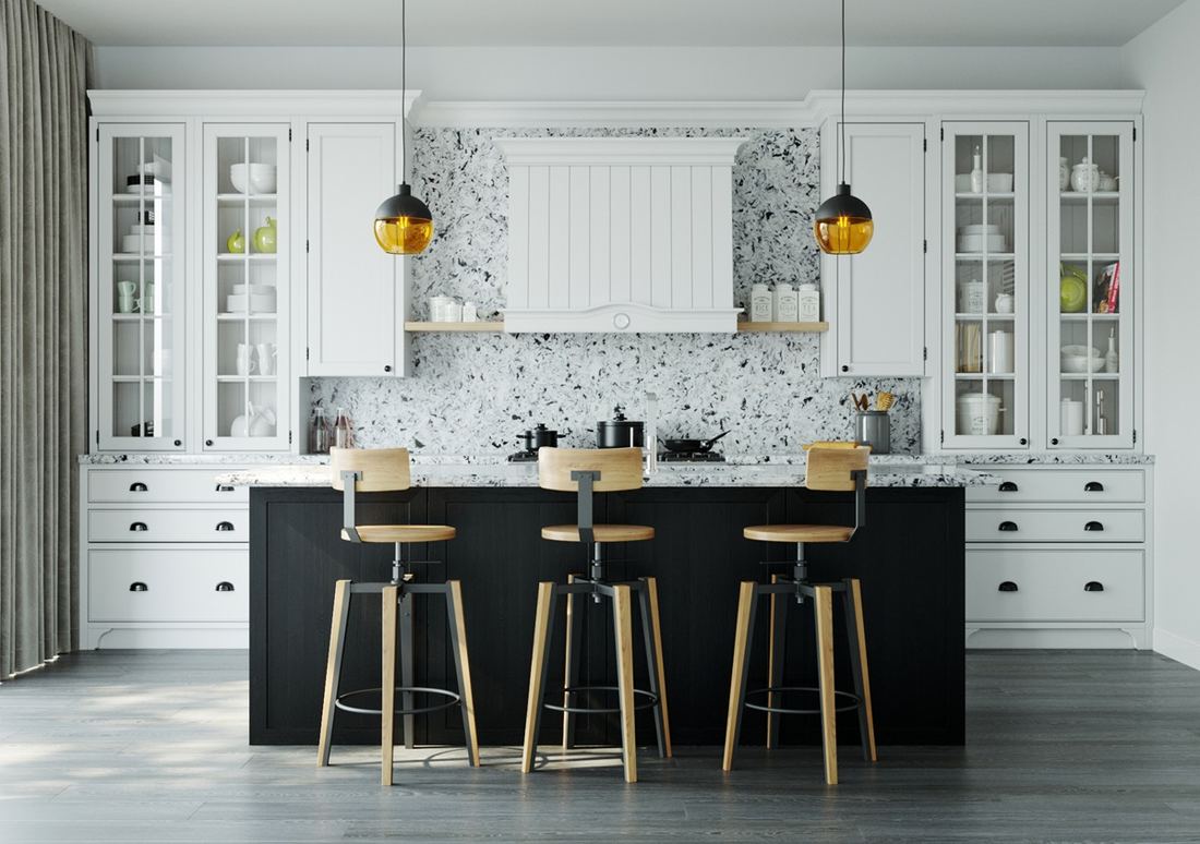 Alaska Black quartz countertops installed in a home