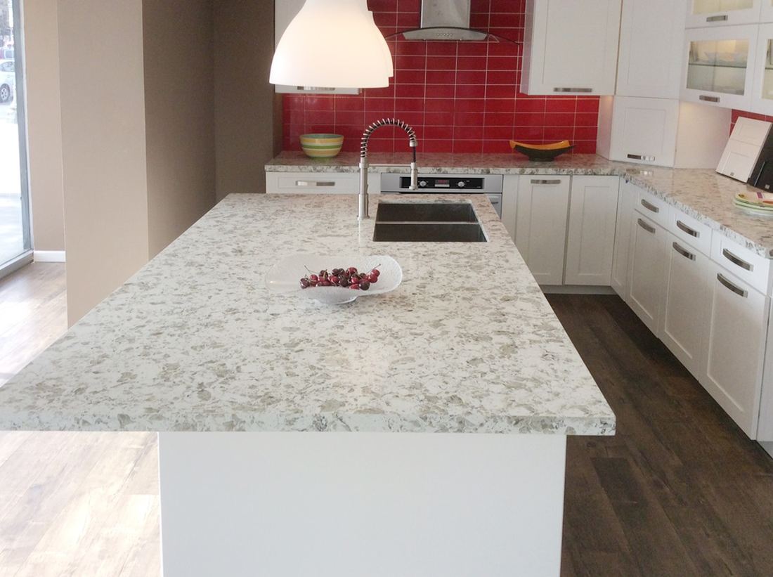 Alaska White quartz countertops installed in a home