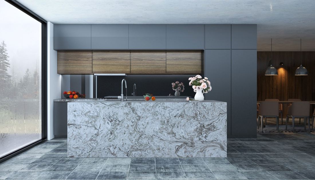 Avalanche quartz countertops installed in a home