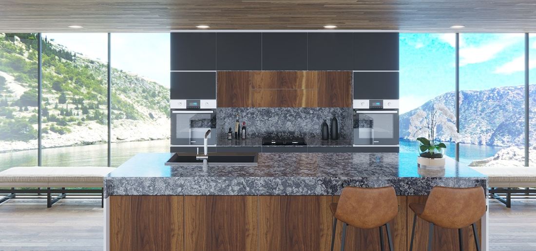 Azul Aran quartz countertops installed in a home
