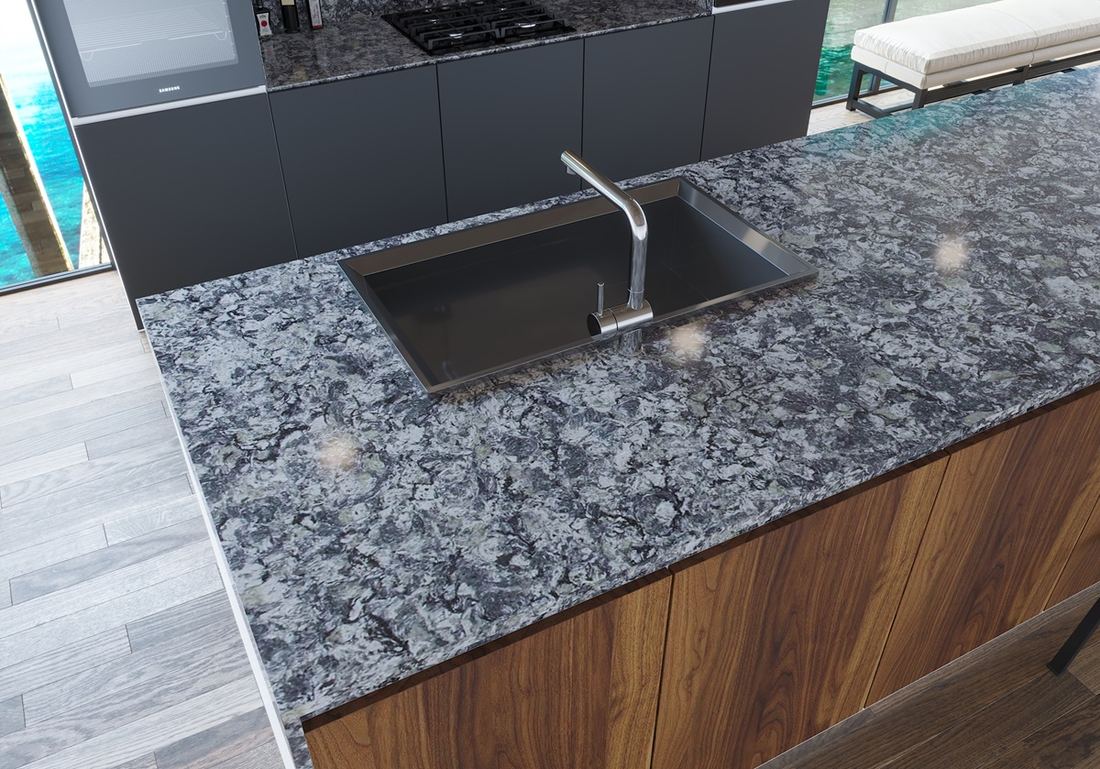 Azul Aran quartz countertops installed in a home