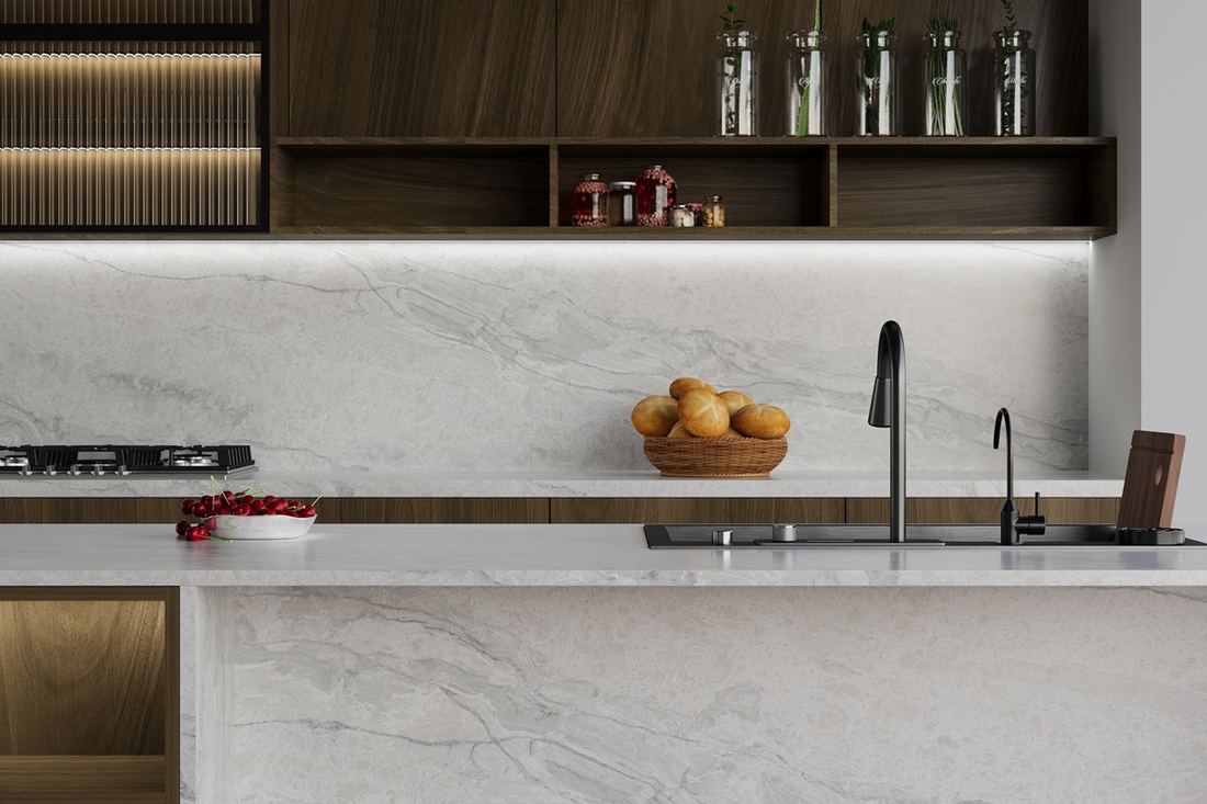 Beryl quartz countertops installed in a home
