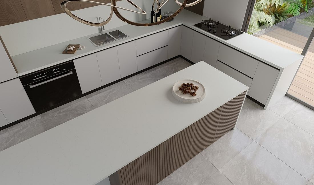 Carrara quartz countertops installed in a home