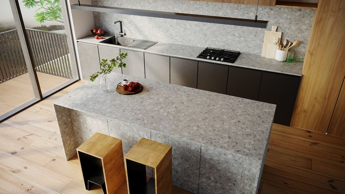 Ceppo Di Gre quartz countertops installed in a home