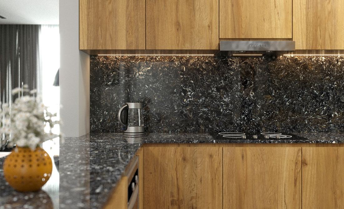 Cosmic Black quartz countertops installed in a home