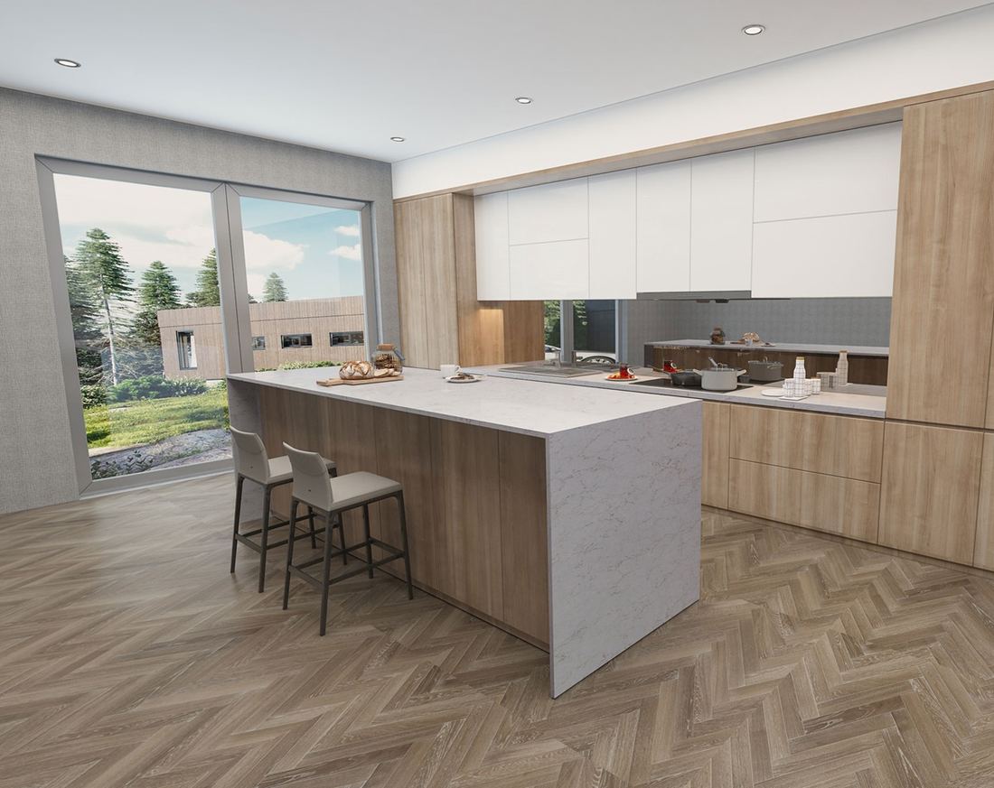 Denali quartz countertops installed in a home