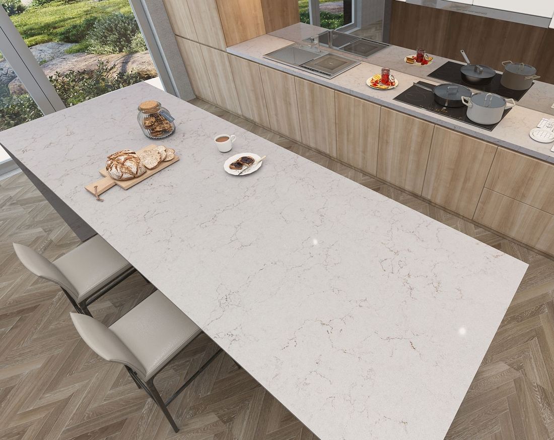 Denali quartz countertops installed in a home