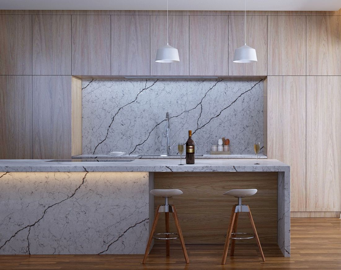 Diamante quartz countertops installed in a home