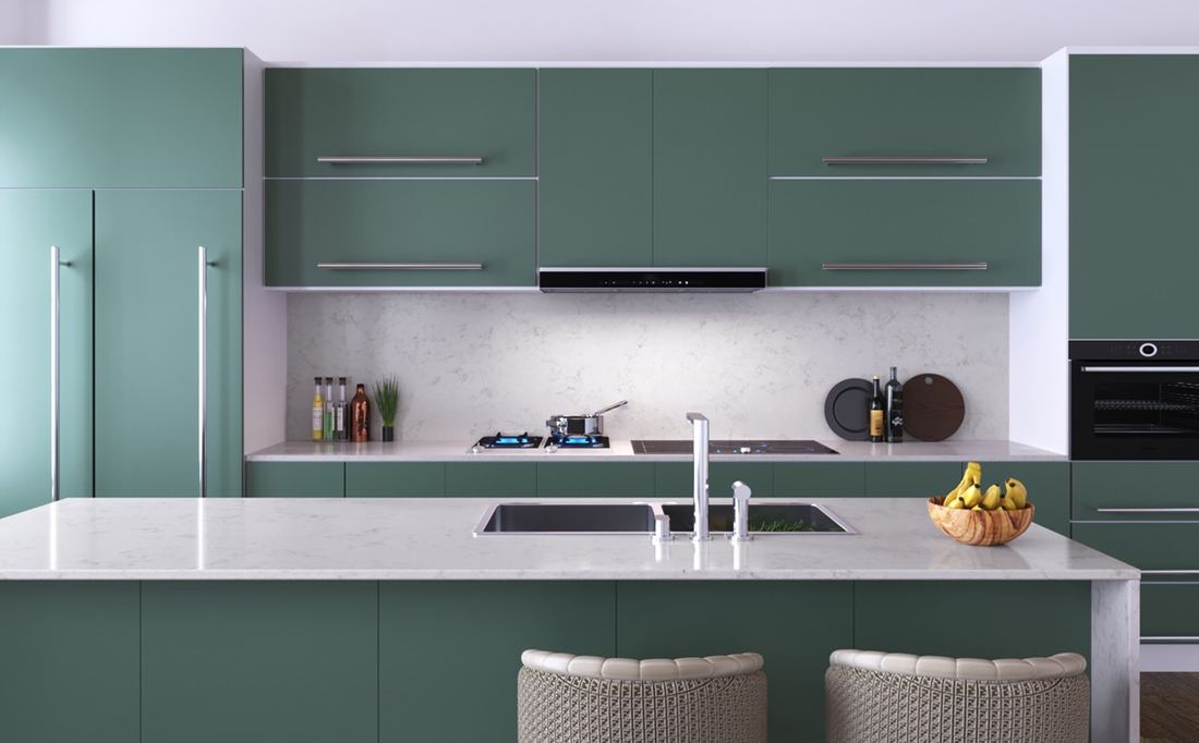 Hestia quartz countertops installed in a home