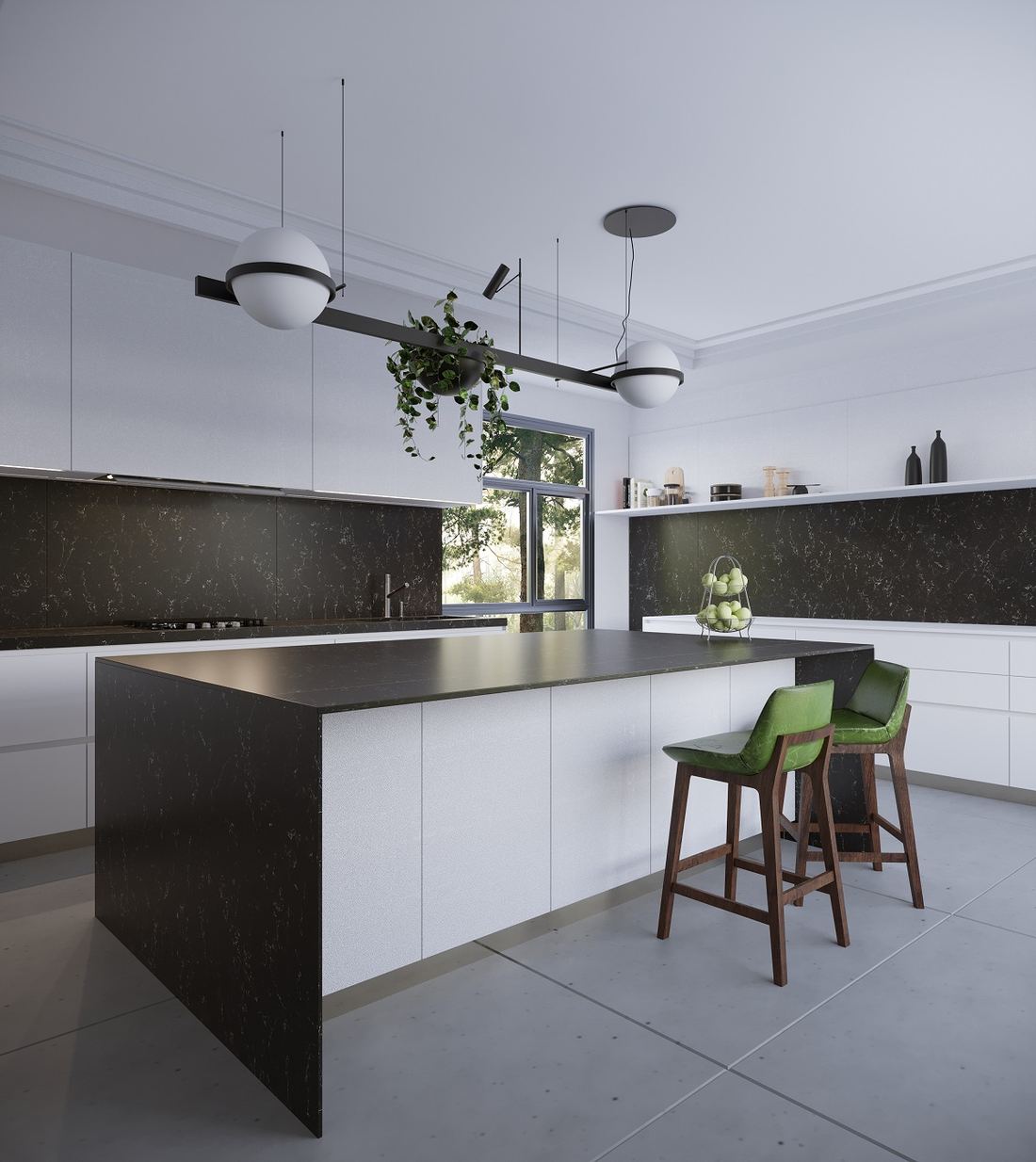 Java Noir quartz countertops installed in a home