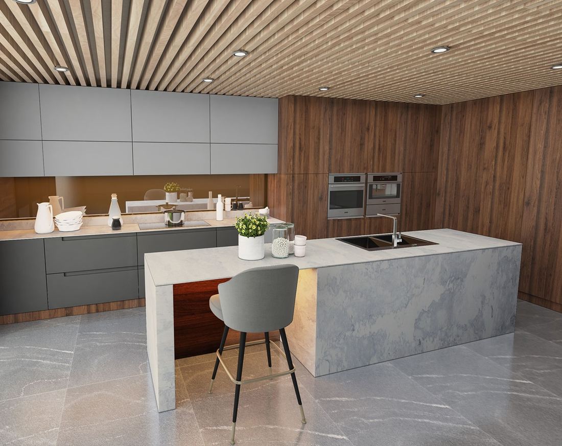 Luna Plena quartz countertops installed in a home