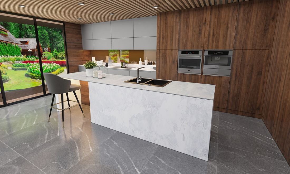 Luna Plena quartz countertops installed in a home