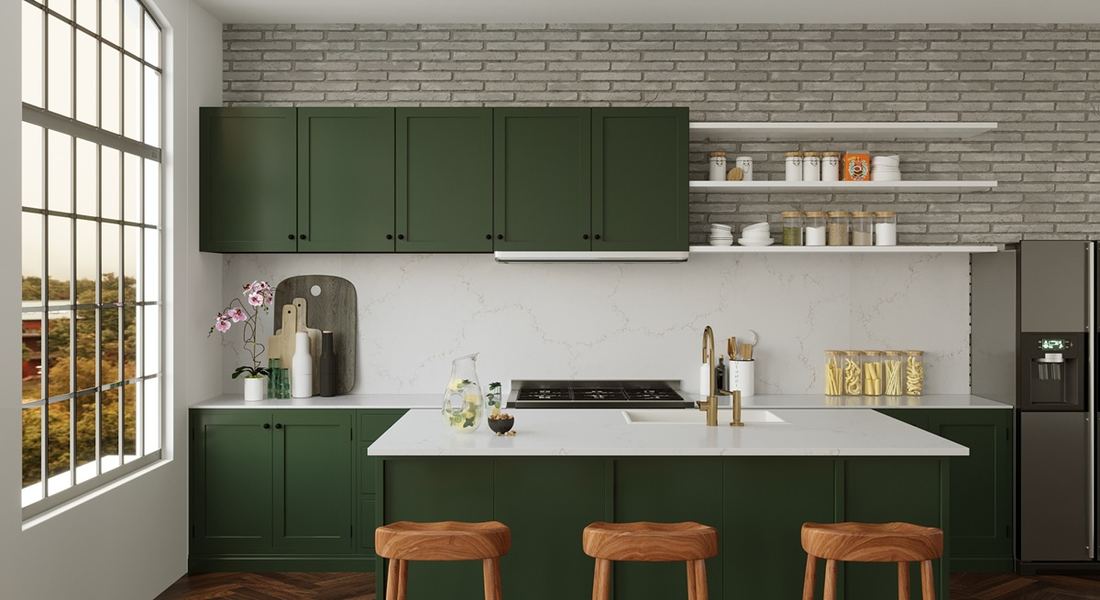 Misterio Gold quartz countertops installed in a home