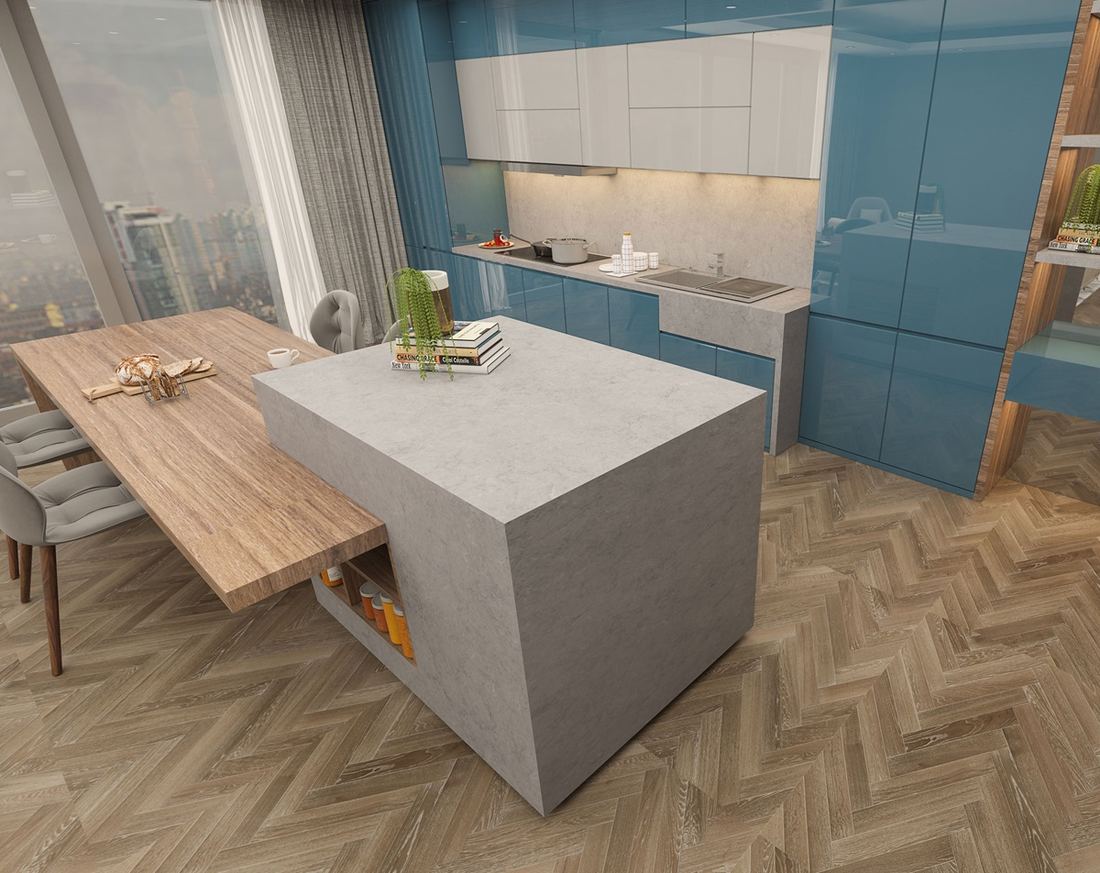 Monterosa quartz countertops installed in a home