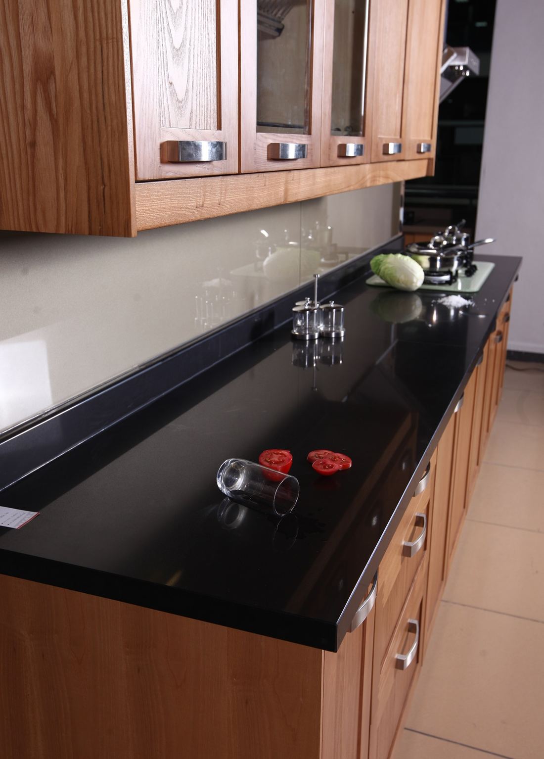 Nero quartz countertops installed in a home