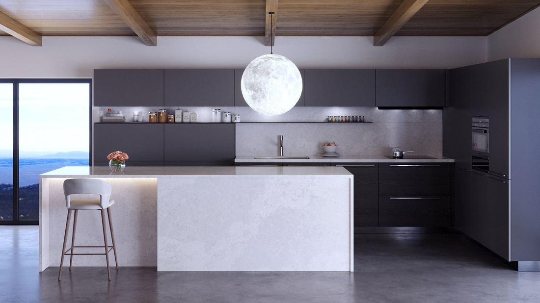 Olympus White quartz countertops installed in a home