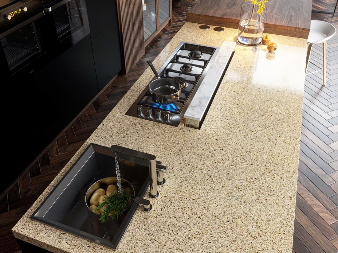 Scapolite quartz countertops installed in a home