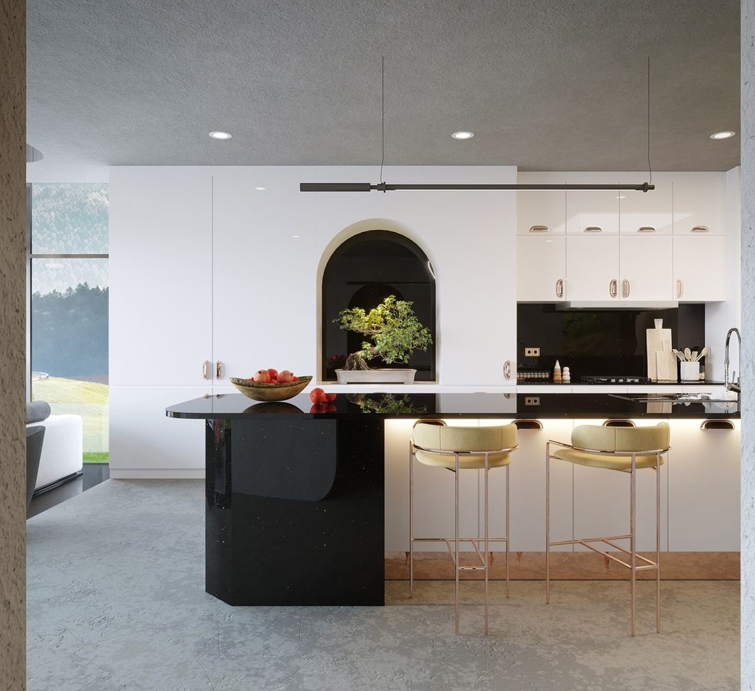 Sparkling Black quartz countertops installed in a home
