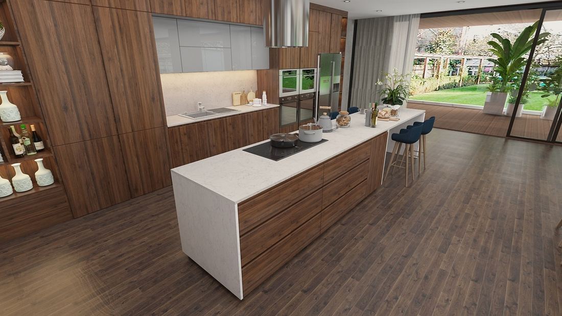 Valley White quartz countertops installed in a home