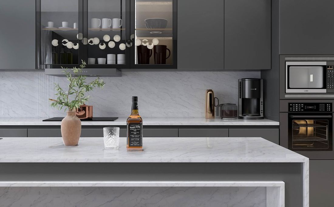 Volakano quartz countertops installed in a home