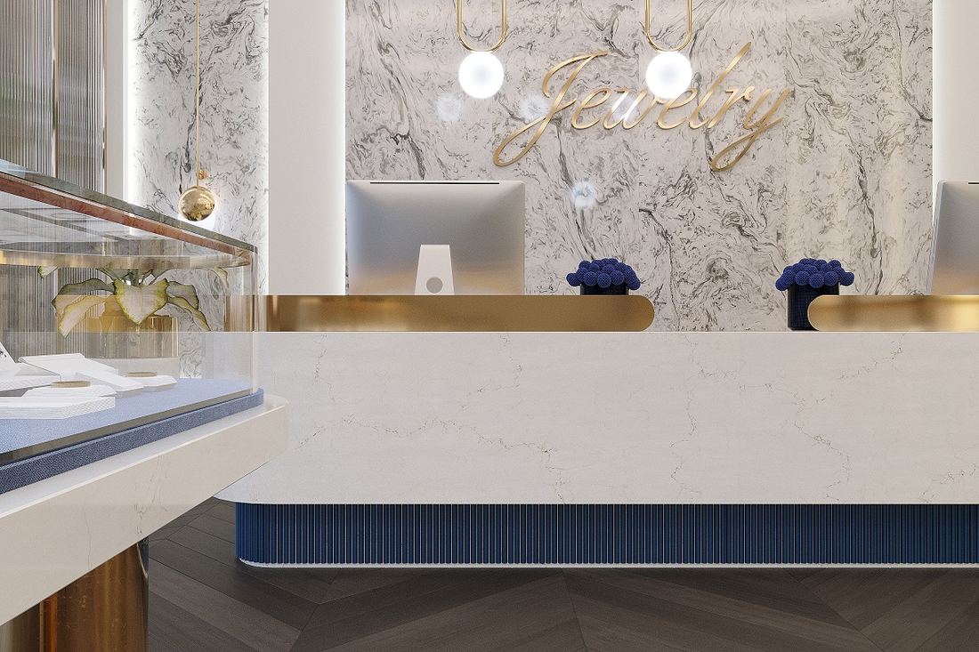 White Fusion quartz countertops installed in a home